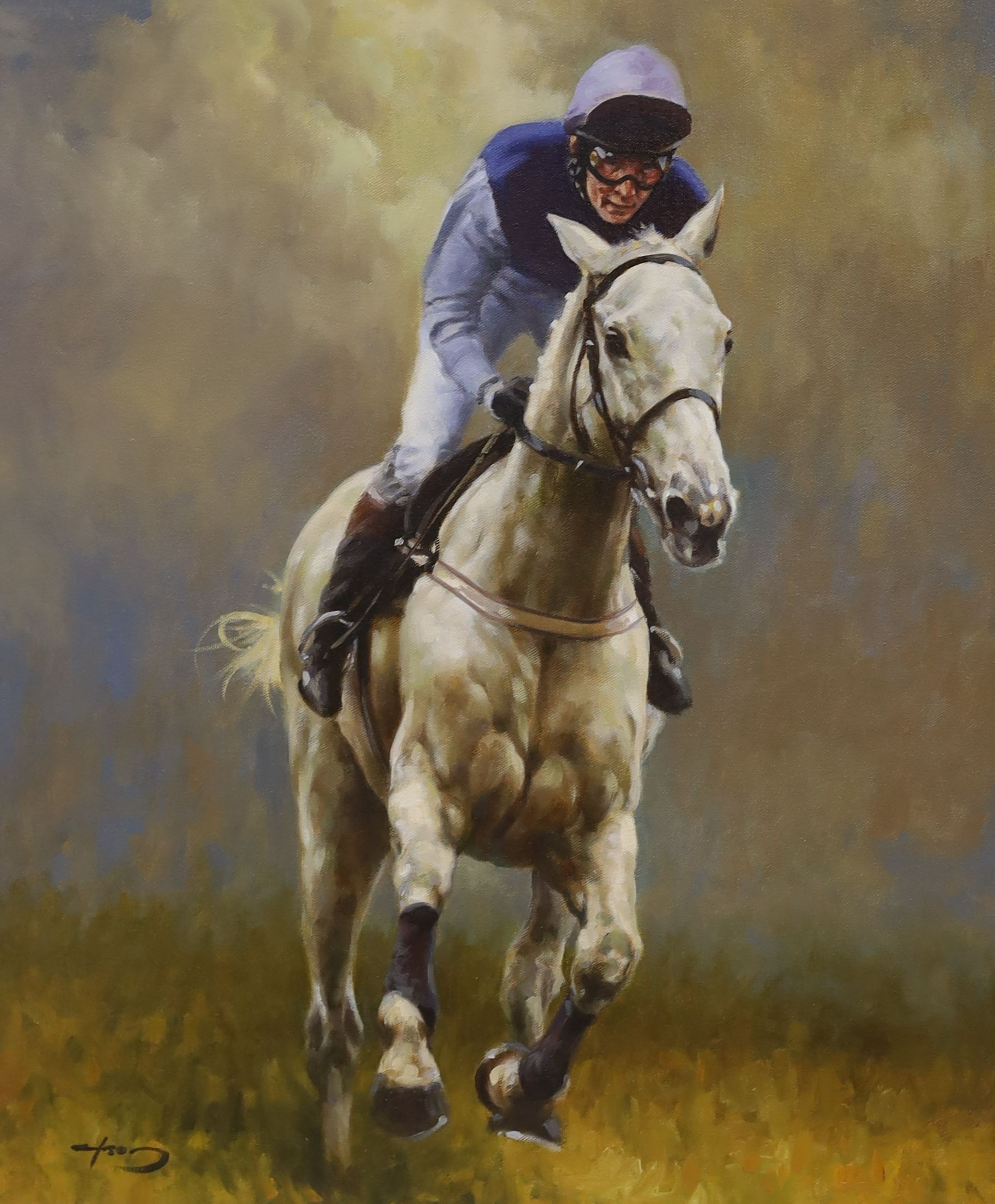 Graham Isom (1945-), oil on canvas, Richard Dunwoody on Desert Orchid, signed, 59 x 49cm